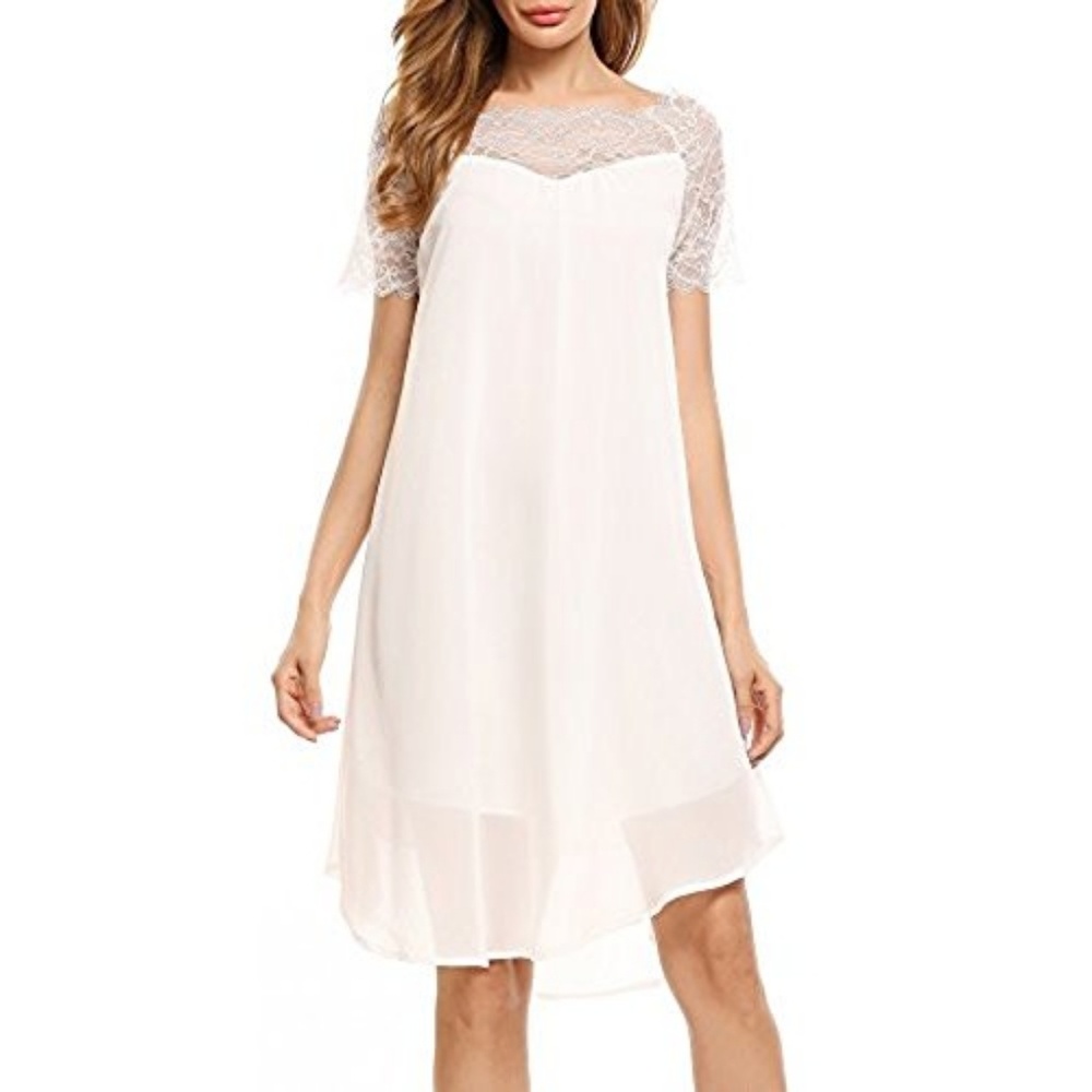 Chiffon Lace White Dress